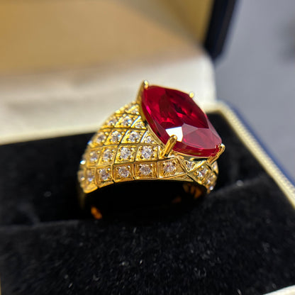 [A11KR-Classic]14CT Ruby ring golden mystery oriental in 925 sterling silver lab grown gemstone