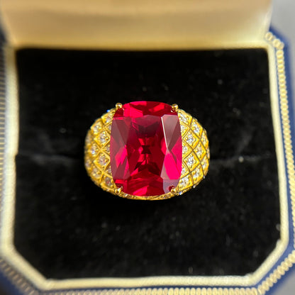 [A11KR-Classic]14CT Ruby ring golden mystery oriental in 925 sterling silver lab grown gemstone