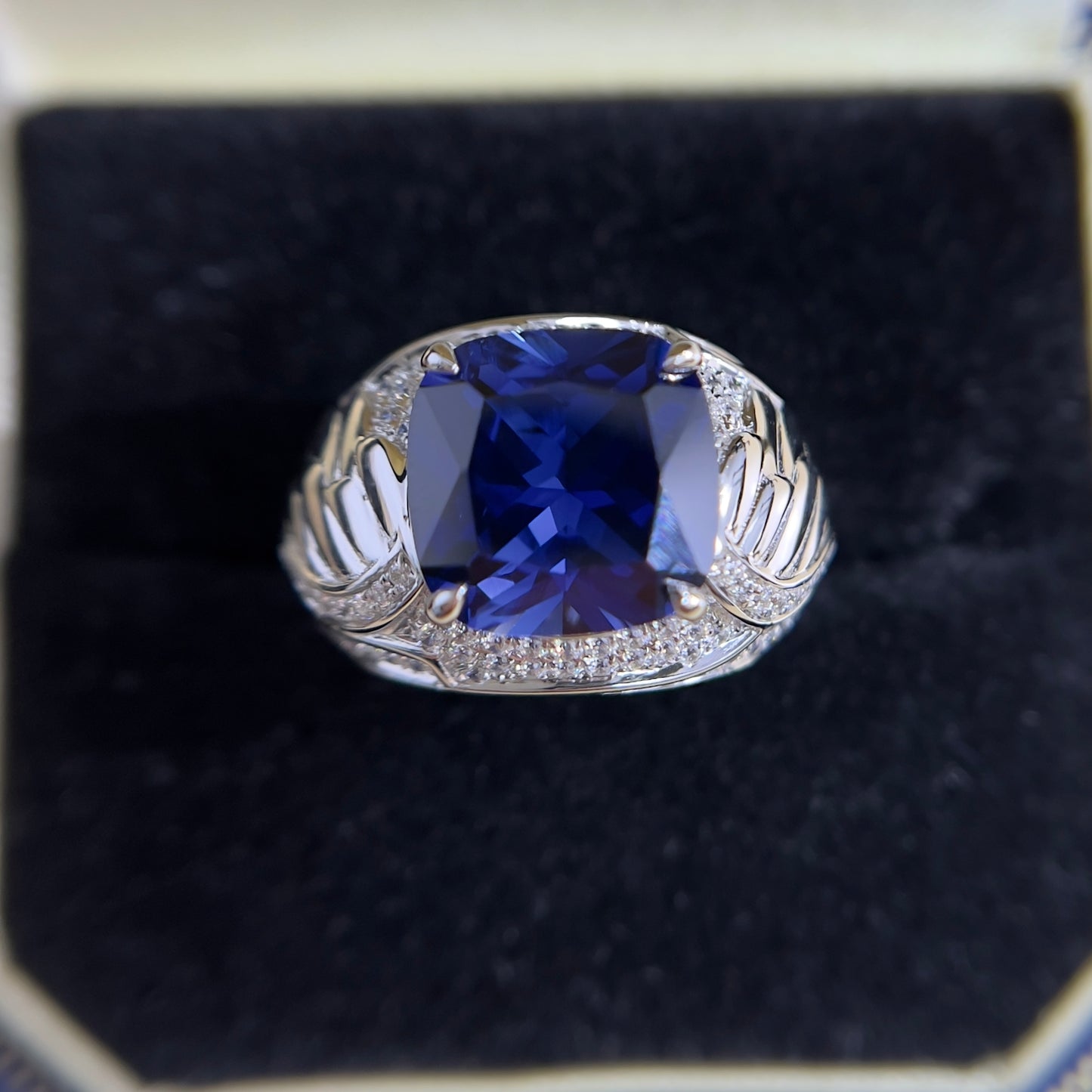 [C24B-Classic]10CT Sapphire ring graceful exquisite wing shape in 925 sterling silver lab grown gemstone
