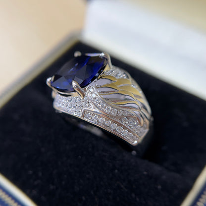 [C24B-Classic]10CT Sapphire ring graceful exquisite wing shape in 925 sterling silver lab grown gemstone