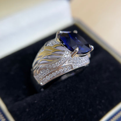 [C24B-Classic]10CT Sapphire ring graceful exquisite wing shape in 925 sterling silver lab grown gemstone
