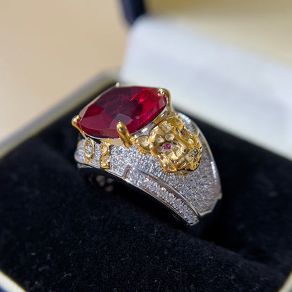 [C23R-Classic]8CT Ruby ring tiger man suit business casual unique in 925 sterling silver lab grown gemstone