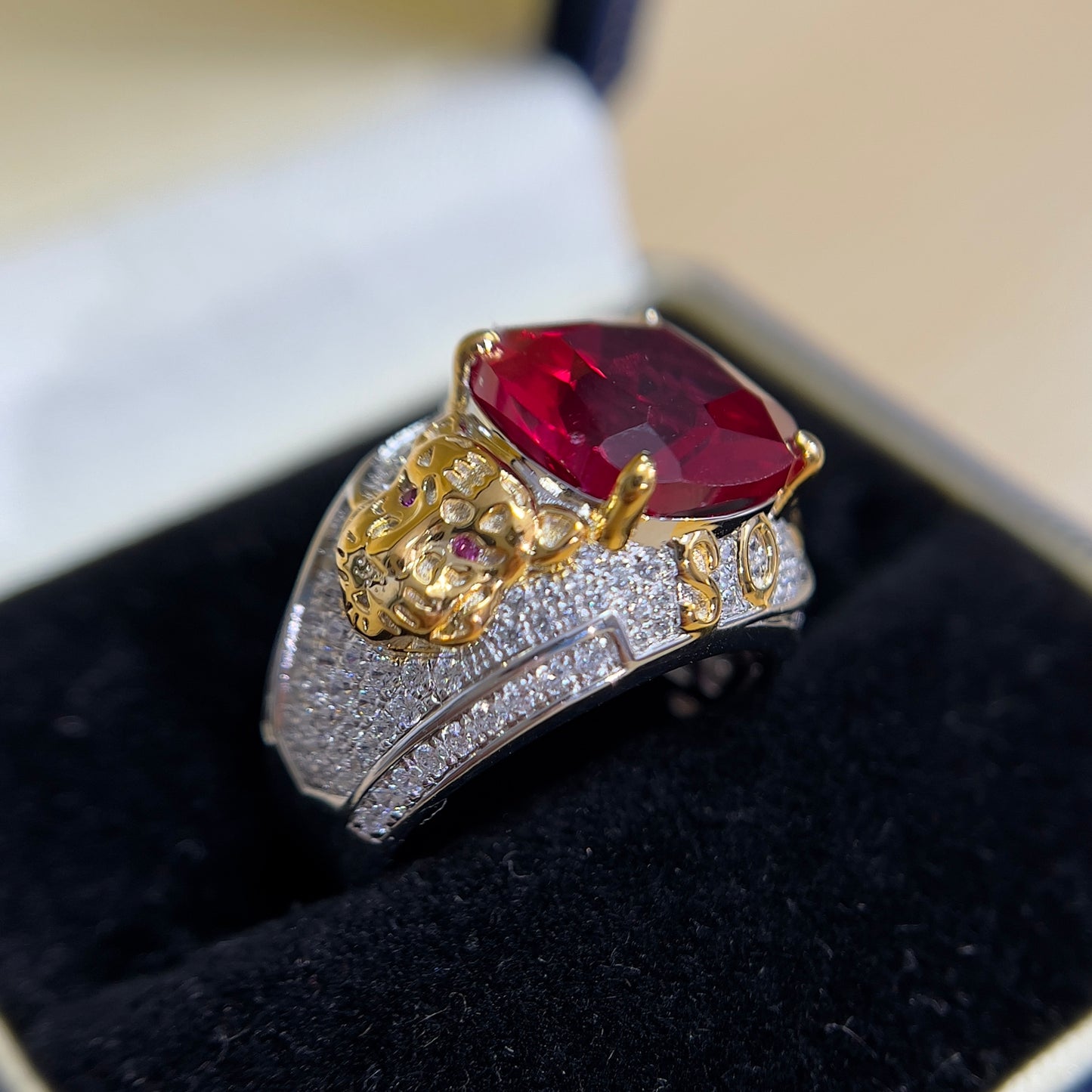 [C23R-Classic]8CT Ruby ring tiger man suit business casual unique in 925 sterling silver lab grown gemstone