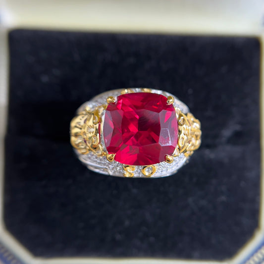 [C23R-Classic]8CT Ruby ring tiger man suit business casual unique in 925 sterling silver lab grown gemstone