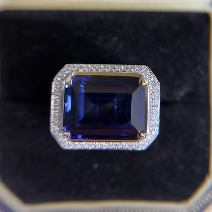 [C25B-Classic]15CT Sapphire ring precious graceful with brilliants in 925 sterling silver lab grown gemstone