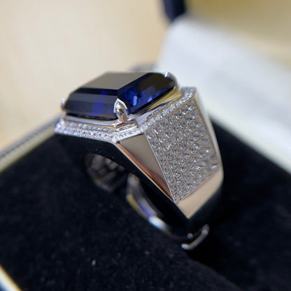 [C25B-Classic]15CT Sapphire ring precious graceful with brilliants in 925 sterling silver lab grown gemstone