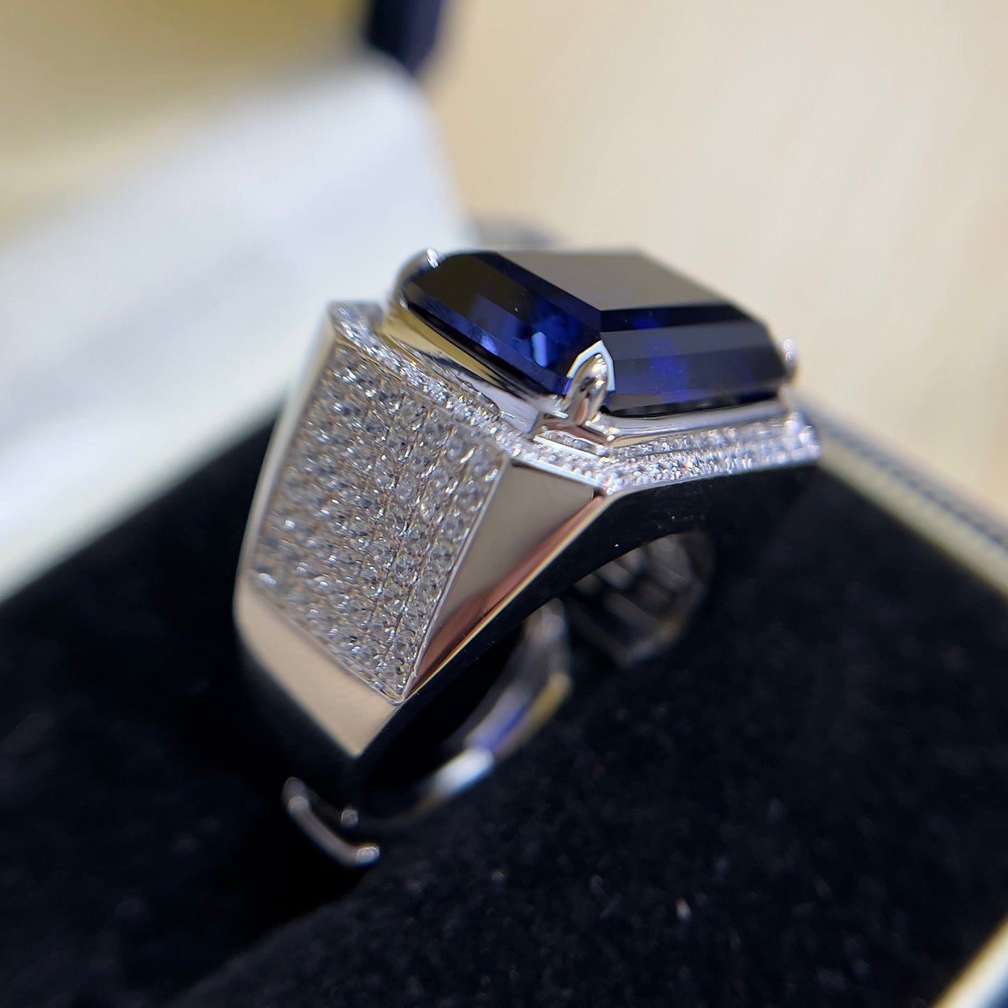 [C25B-Classic]15CT Sapphire ring precious graceful with brilliants in 925 sterling silver lab grown gemstone