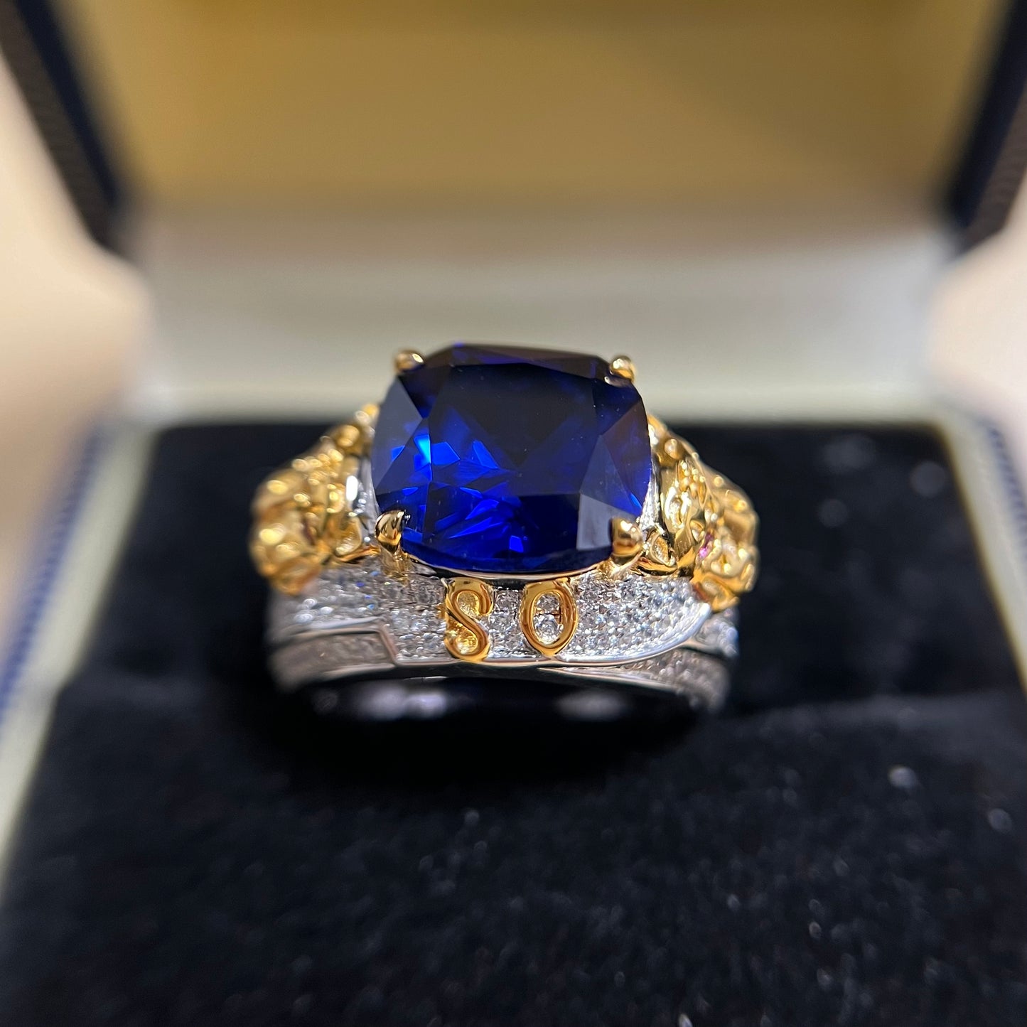 [C23B-Classic]8CT Sapphire ring tiger man suit business casual unique in 925 sterling silver lab grown gemstone