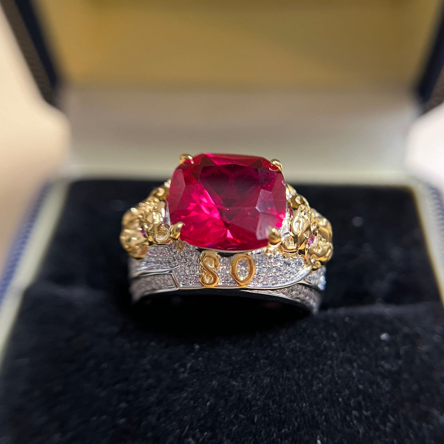 [C23R-Classic]8CT Ruby ring tiger man suit business casual unique in 925 sterling silver lab grown gemstone