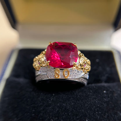 [C23R-Classic]8CT Ruby ring tiger man suit business casual unique in 925 sterling silver lab grown gemstone