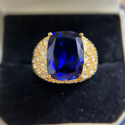 [A11KB-Classic]14CT Saphhire ring golden precious oriental in 925 sterling silver lab grown gemstone