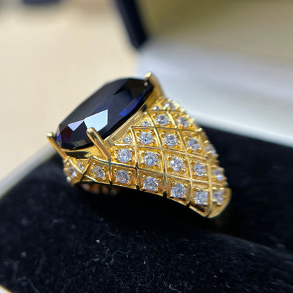[A11KB-Classic]14CT Saphhire ring golden precious oriental in 925 sterling silver lab grown gemstone