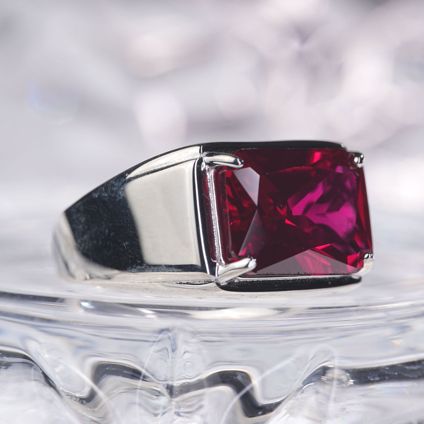 [C08R-Classic]10CT Ruby ring stylish simple saddle deco in 925 sterling silver lab grown gemstone