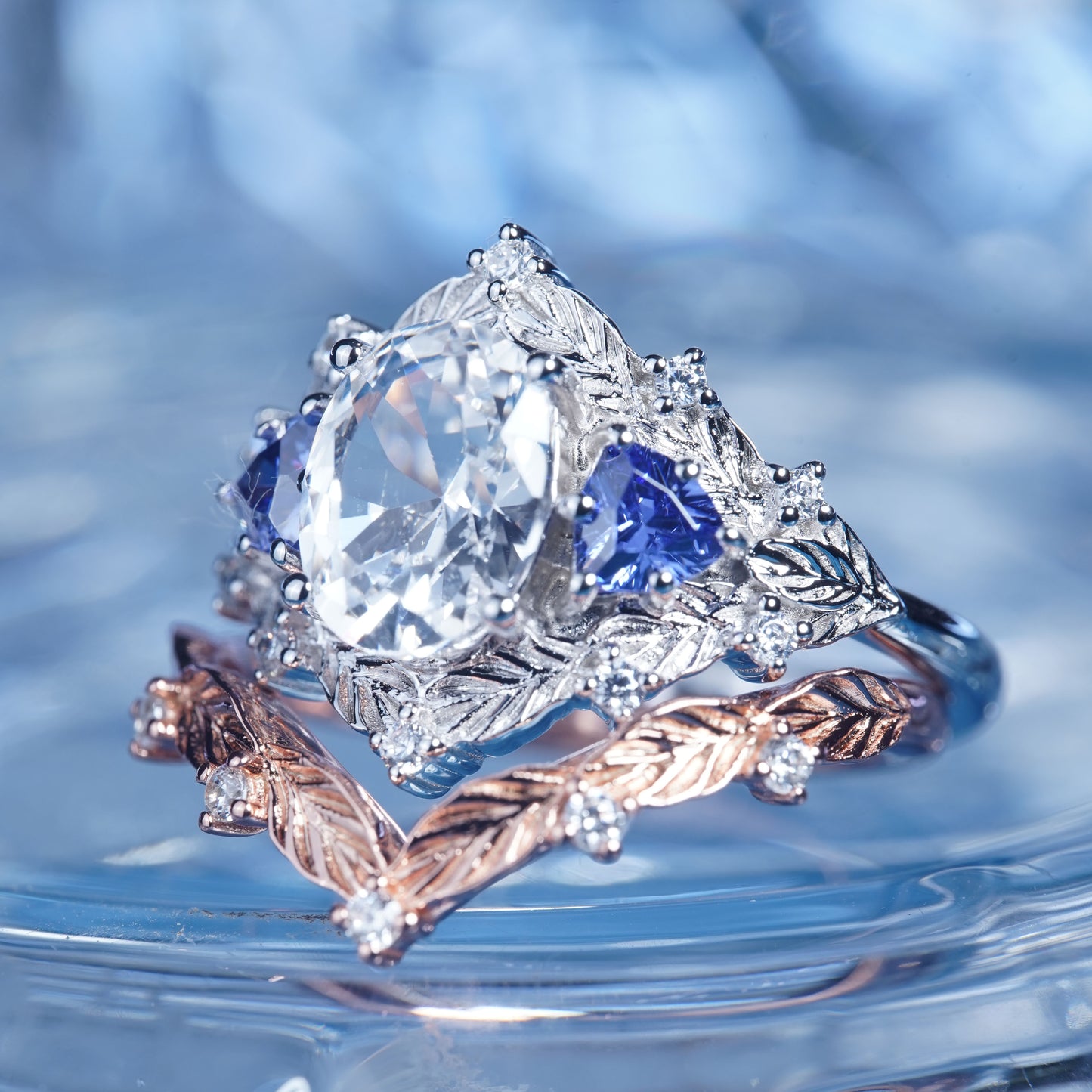 2CT White Sapphire Ring Vintage Ring Set- 925Sterling Silver Bridal Sapphire Gem Engagement Ring For Women Promise Ring Anniversary Gift[ZH11 -Comely]