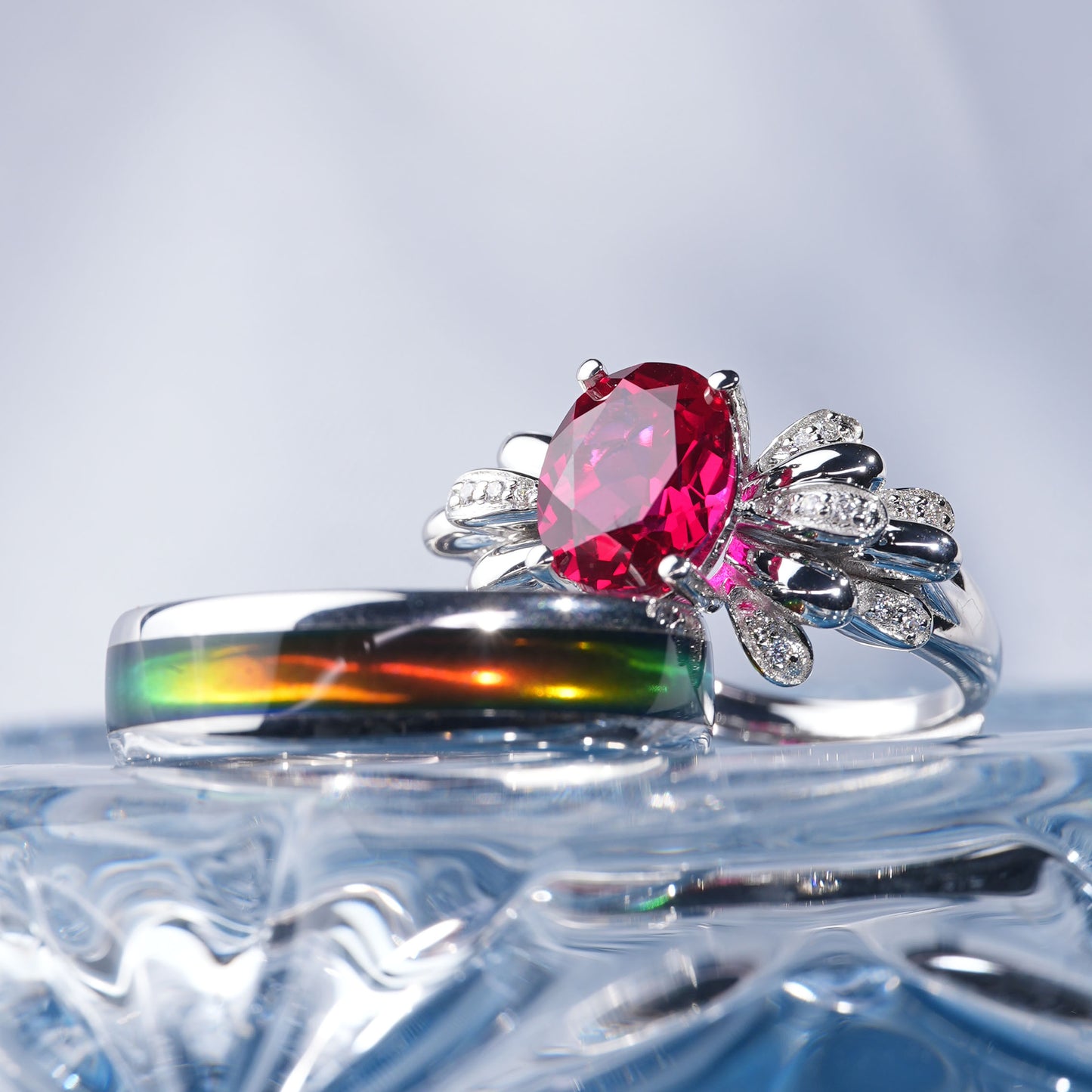 [TJR02-couple ring set]3.5CT Ruby ring harmony exquisite iconic delicate couple rings in 925 sterling silver lab grown gemstone
