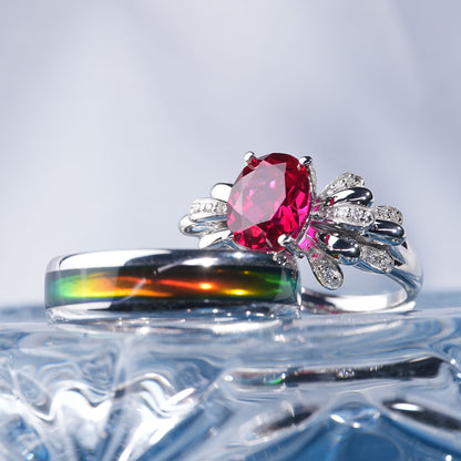 [TJR02-couple ring set]3.5CT Ruby ring harmony exquisite iconic delicate couple rings in 925 sterling silver lab grown gemstone