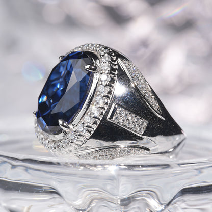 [J01B-Classic]14CT Sapphire ring shining noble precious in 925 sterling silver lab grown gemstone
