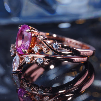 2CT Pink Sapphire Ring Set Blush Pink Tear drop cut Propose Ring in 925 sterling silver lab grown gemstone[ZH07-Comely]