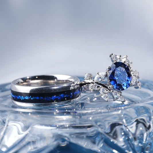 [TJB02-couple ring set]3.5CT Sapphire ring infinite bond together forever duo in 925 sterling silver lab grown gemstone