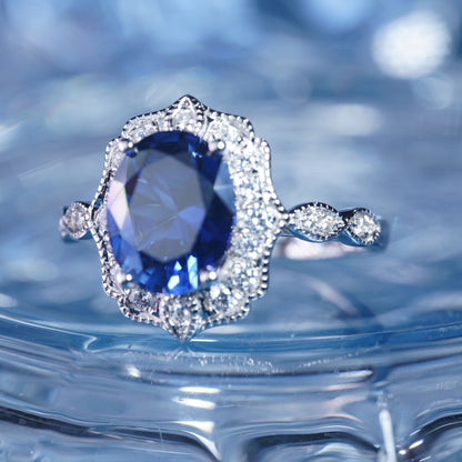 3CT Sapphire ring Blush Oval Cut Engagement Ring- Unique Promise Ring- Anniversary Gift in 925 sterling silver lab grown gemstone[WG53-Comely]