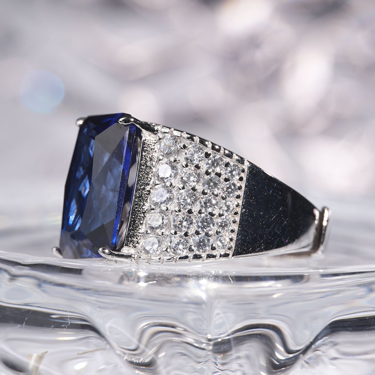 [B27B-Classic]9CT Saphhire ring stunning exquisite brilliants in 925 sterling silver lab grown gemstone