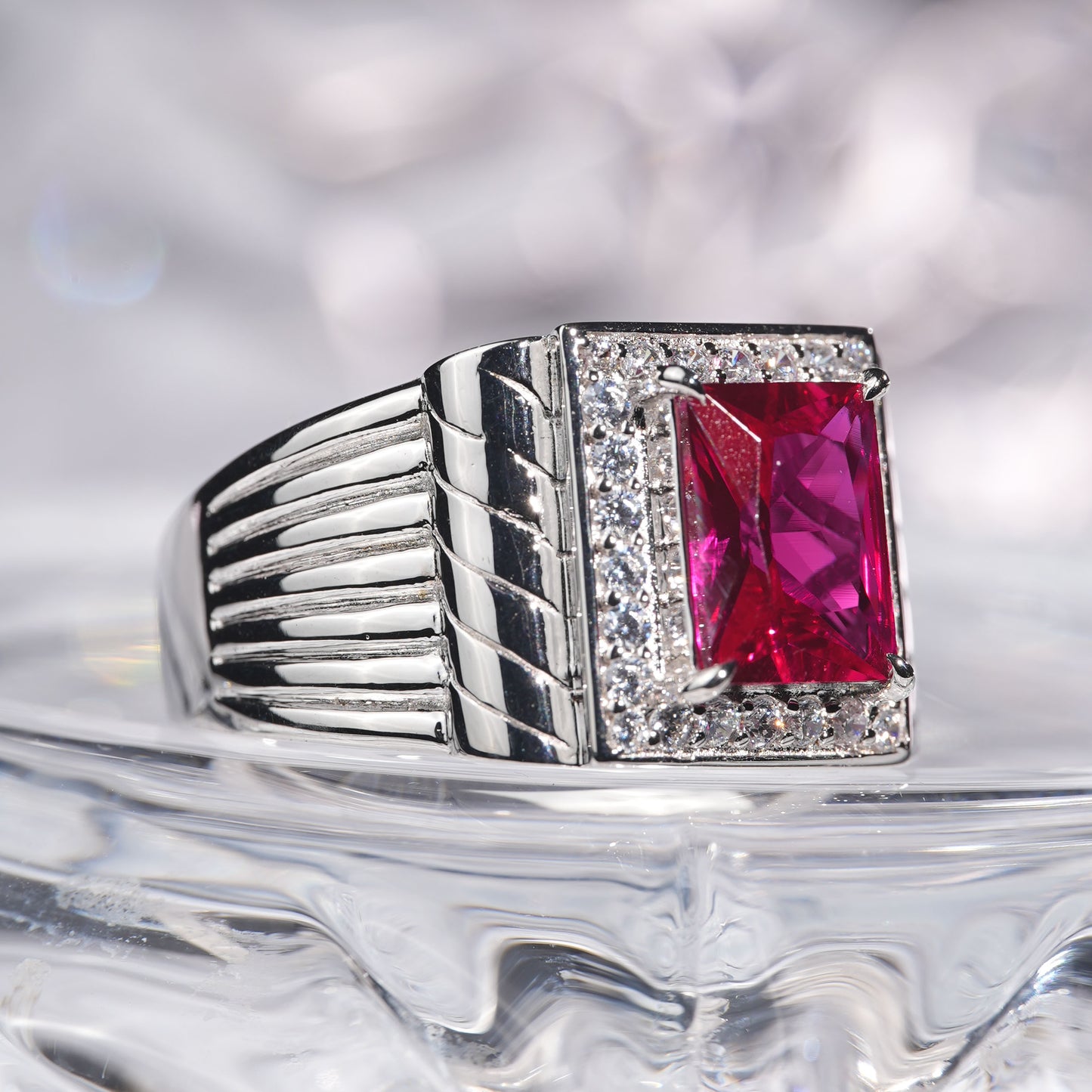 [C21R-Classic]3CT Ruby ring business mature unisex in 925 sterling silver lab grown gemstone