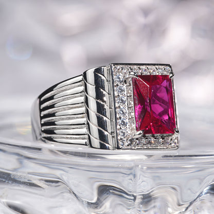 [C21R-Classic]3CT Ruby ring business mature unisex in 925 sterling silver lab grown gemstone