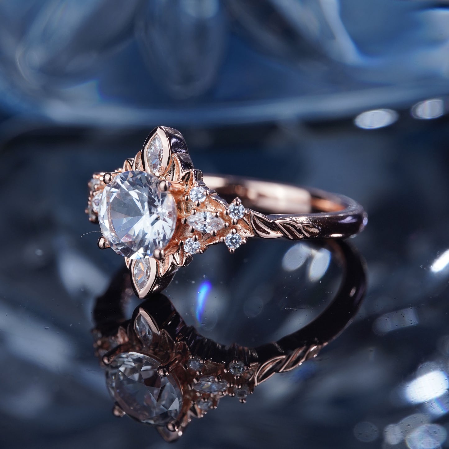 2CT White Sapphire Ring Charming Glow Alluring Engagement Promise Proposing Ring Bridal Ring Set Art Deco in 925 Sterling Silver lab grown gemstone[WG42-Comely]