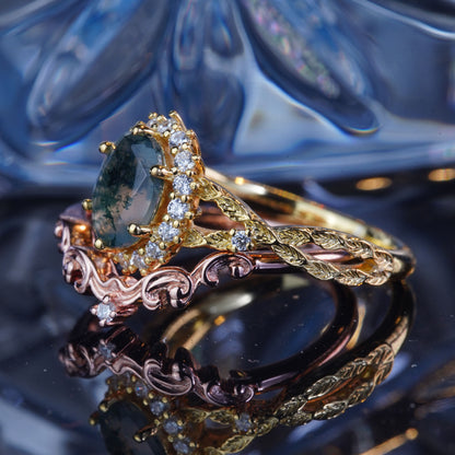 3CT Agate Ring Water Weed Enchanting Elegance Bridal Wedding Engagement Promise Proposing Ring in 925 sterling silver lab grown gemstone[ZH08-Comely]