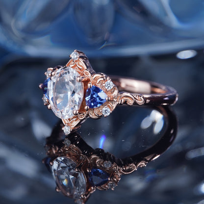 2CT White Sapphire Ring Glamorous Glitter Sparkling Engagement Promise Proposing Bridal Ring Set Art Deco in 925 Sterling Silver lab grown gemstone[WG55-Comely]