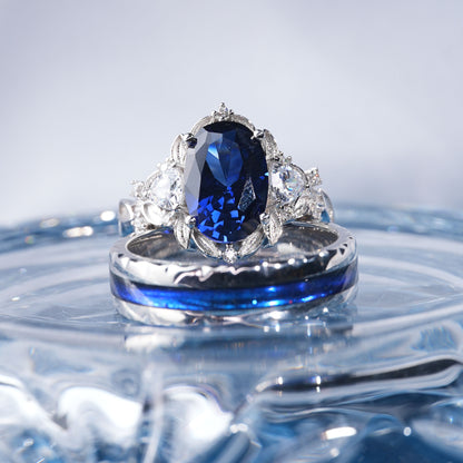 [TJB04-couple ring set]5CT Sapphire ring endless devotion sophisticated couple rings in 925 sterling silver lab grown gemstone