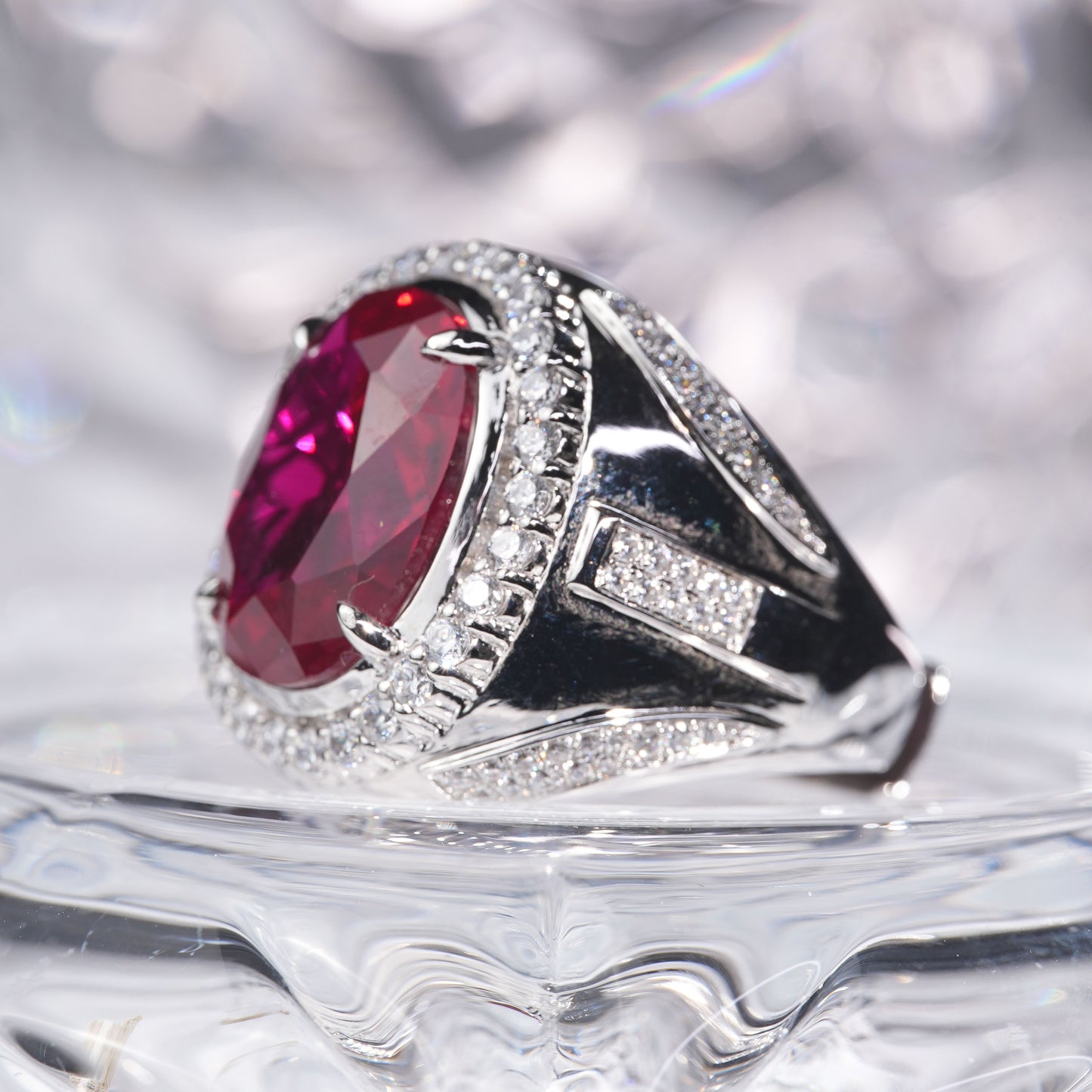 [J01R-Classic]14CT Ruby ring noble luxury in 925 sterling silver lab grown gemstone