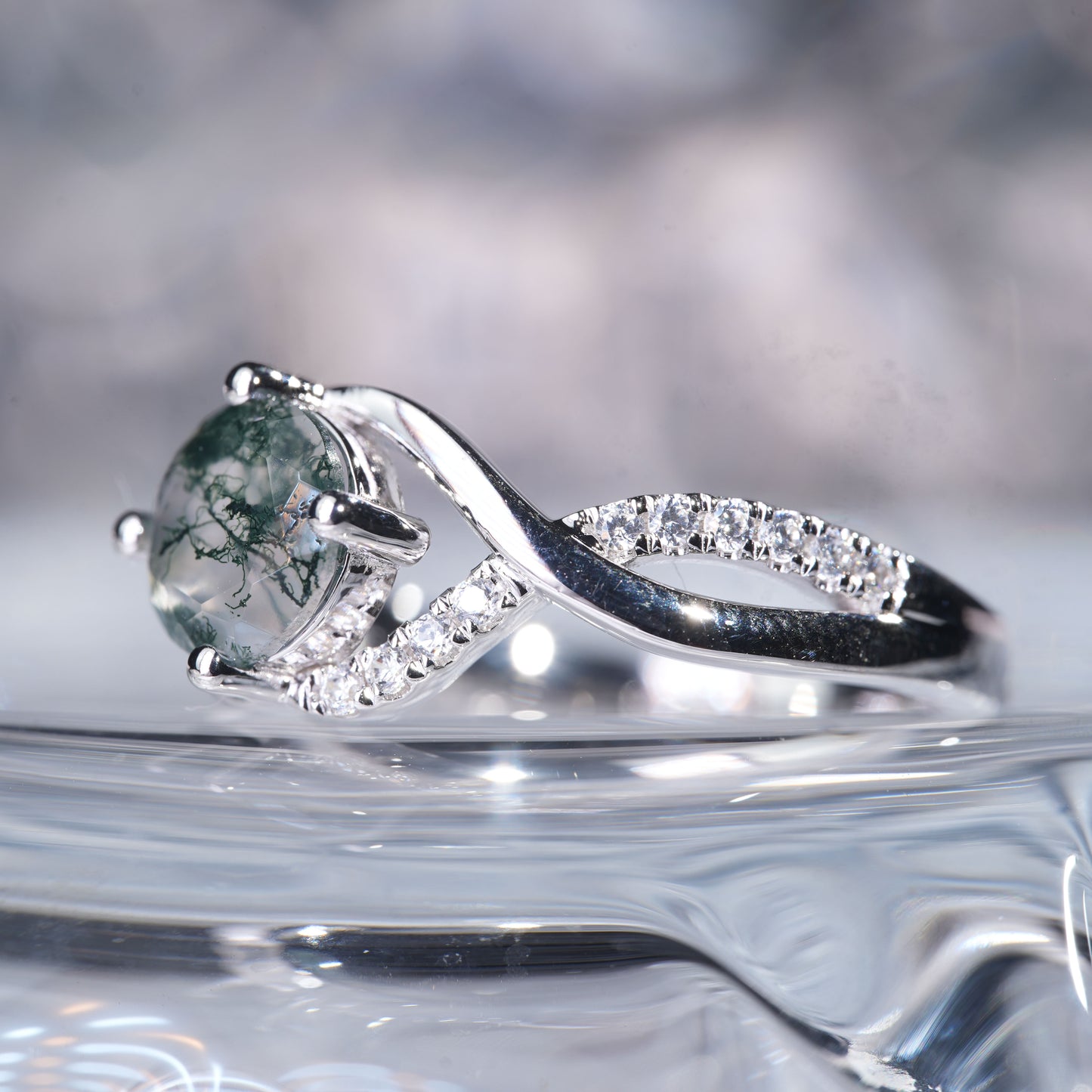 1CT Green moss Agate aquatic elegant exquisite in 925 sterling silver lab grown gemstone[WG31-Comely]