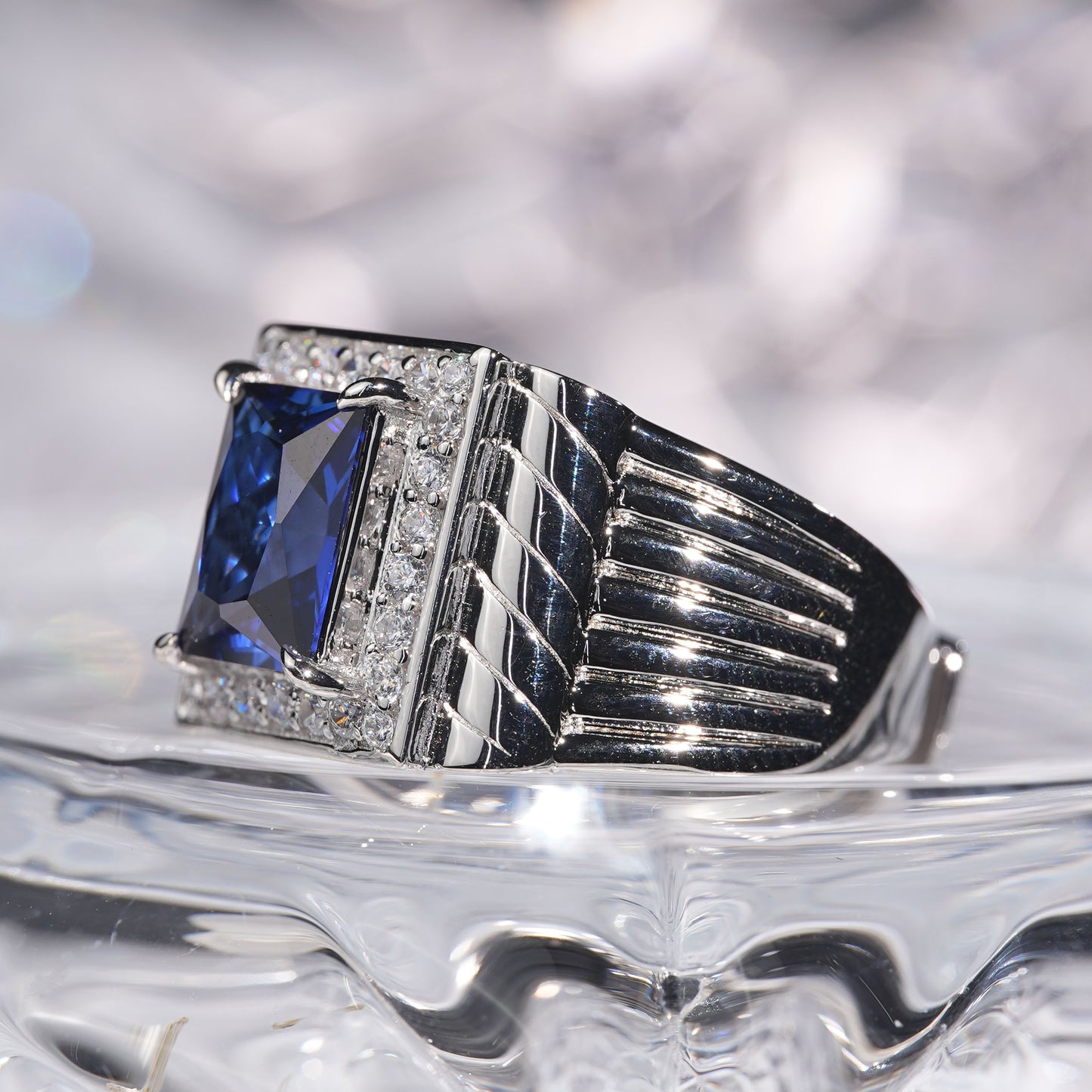 3CT Sapphire ring business regal radiance luxurious unisex in 925 sterling silver lab grown gemstone[C21B-Classic]