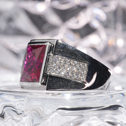 [J02R-Classic]14CT Ruby ring with huge precious stone in 925 sterling silver lab grown gemstone