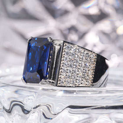[B20B-Classic]7CT Sapphire ring with brilliant bright business man suit in 925 sterling silver Lab grown sapphire