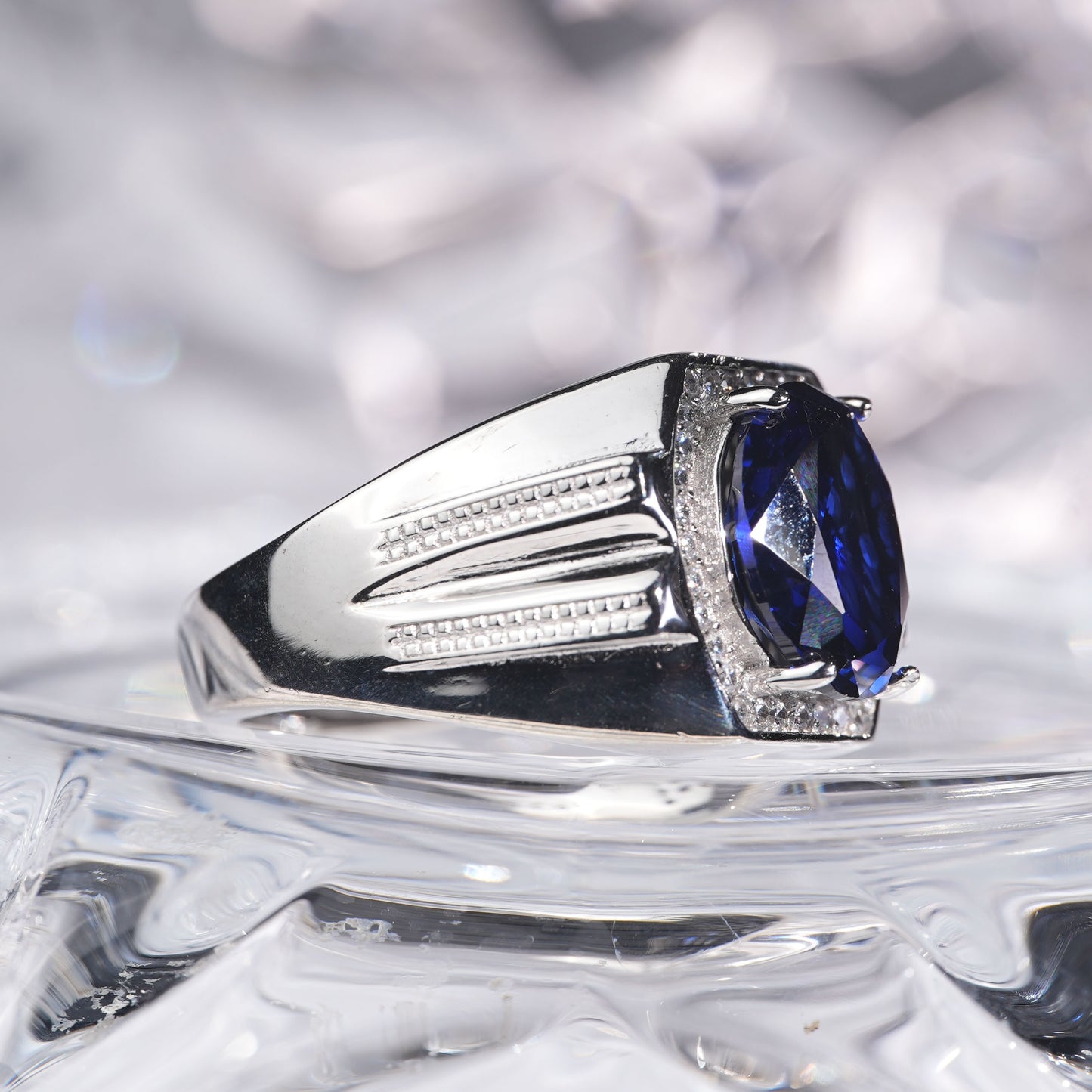 [C14B-Classic]5CT Sapphire ring precious elegant gift in 925 sterling silver lab grown gemstone