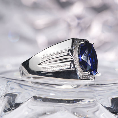 [C14B-Classic]5CT Sapphire ring precious elegant gift in 925 sterling silver lab grown gemstone