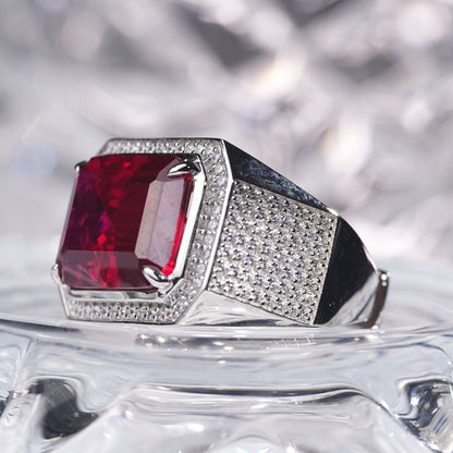 [C25R-Classic]15CT Ruby ring precious graceful with brilliants in 925 sterling silver lab grown gemstone