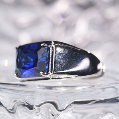 [C08B-Classic]10CT Saphhire ring stylish simple saddle man suit in 925 sterling silver lab grown gemstone