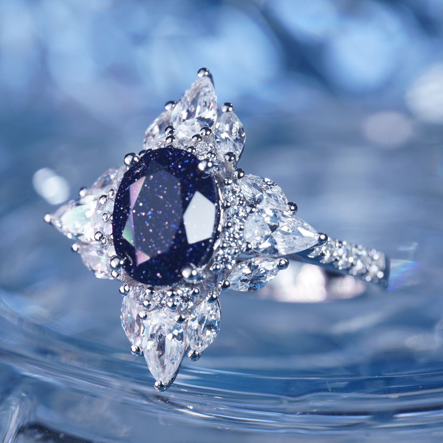 2CT Galaxy Sandstone Ring Starry Night Promise to your girl in 925 sterling silver lab grown gemstone[WG48-Comely]