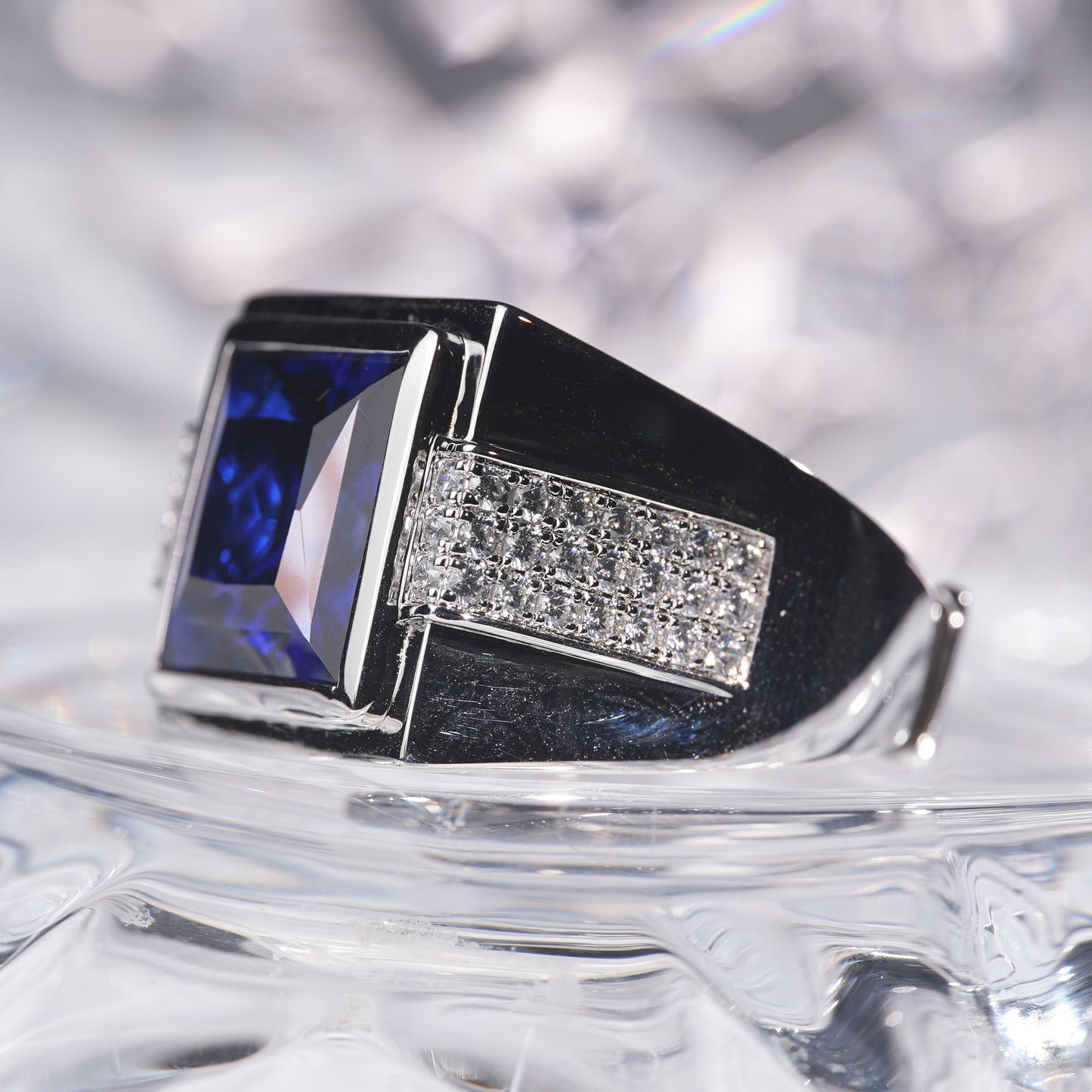 [J02B-Classic]14CT Sapphire ring simple luxury grand in 925 sterling silver lab grown gemstone