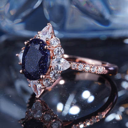 2CT Galaxy Sandstone Ring Starry Night Noble Engagement Ring in 925 sterling silver lab grown gemstone[WG50-Comely]