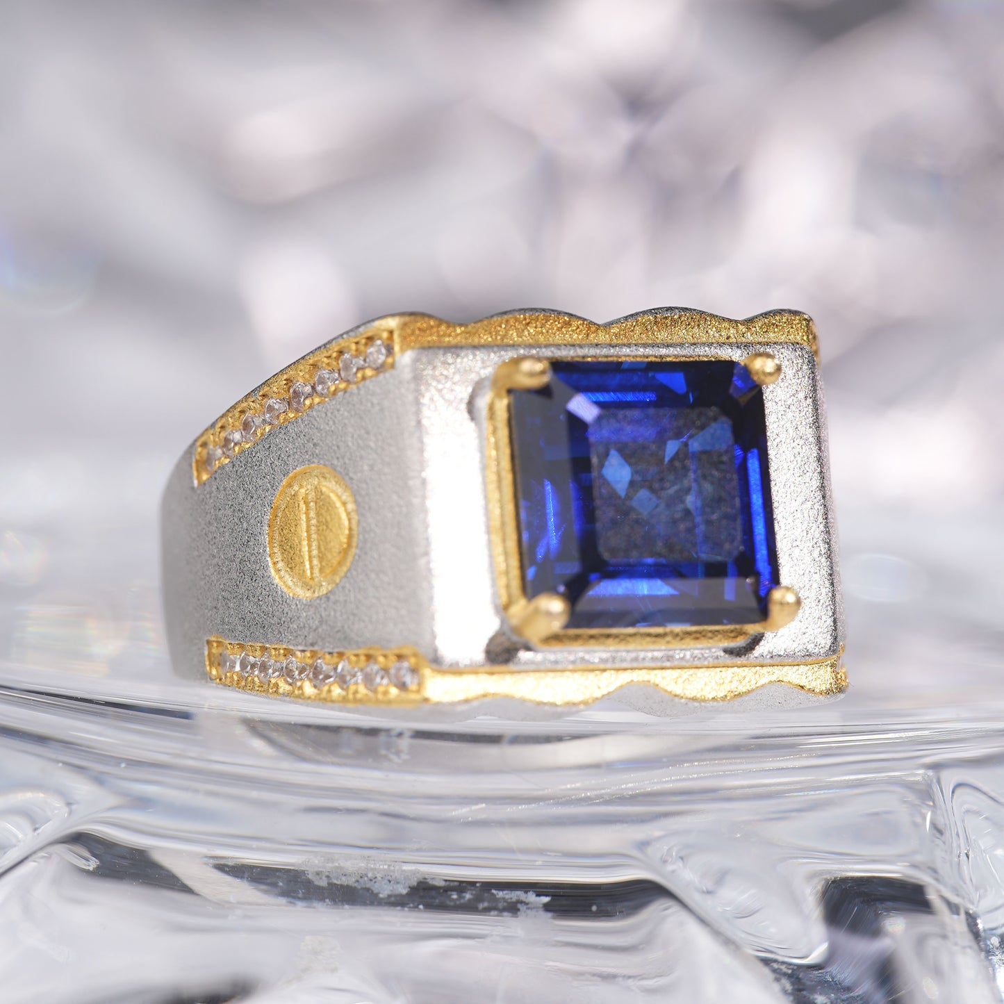 [C17B-Classic]3CT Sapphire ring classic manly precious in 925 sterling silver lab grown gemstone