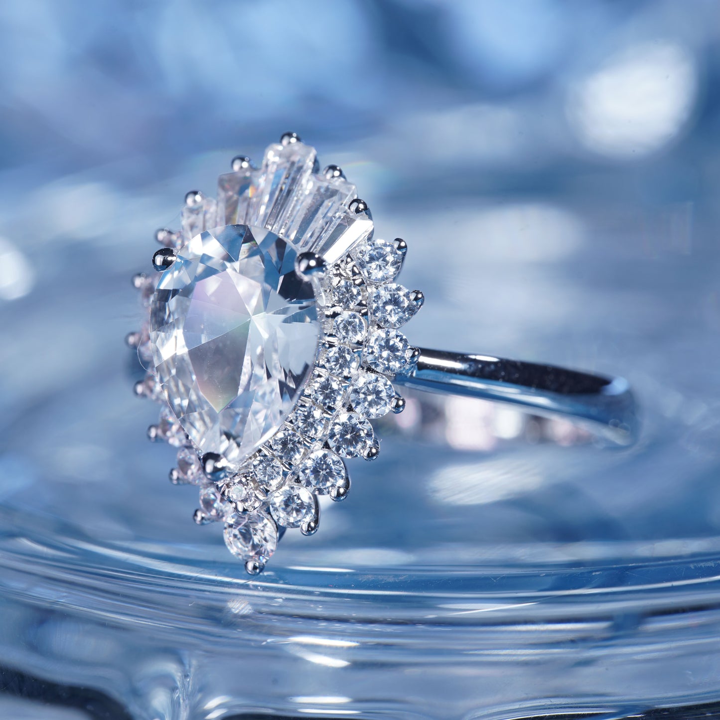 3CT White Sapphire Ring Tear Drop Shine Glory Daily dress Light Spot in 925 sterling silver lab grown gemstone[WG49-Comely]