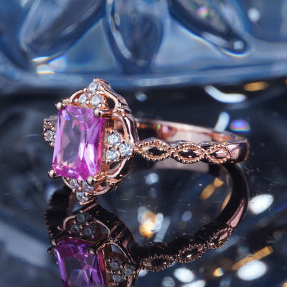 2CT Pink Sapphire Ring Blush Pinkish Bridal Wedding Ethereal Promise Proposing Ring in 925 sterling silver lab grown gemstone [WG38-Comely]