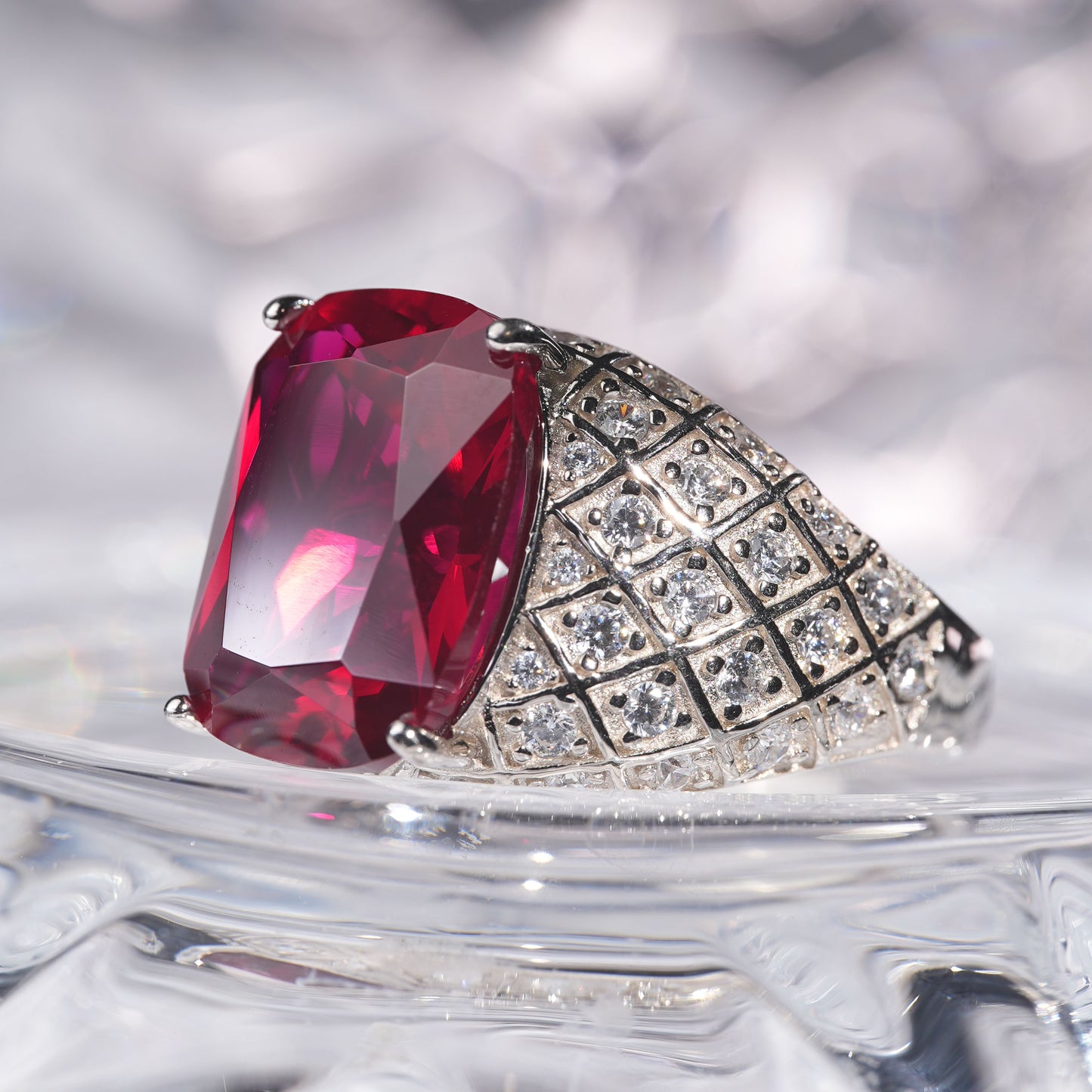 [A11R-Classic]14CT Ruby ring art deco precious mystery oriental in 925 sterling silver lab grown gemstone
