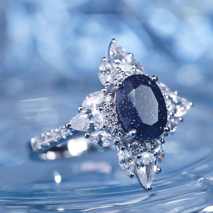 2CT Galaxy Sandstone Ring Starry Night Promise to your girl in 925 sterling silver lab grown gemstone[WG48-Comely]