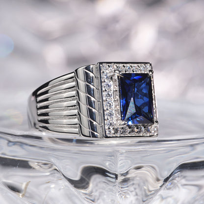 3CT Sapphire ring business regal radiance luxurious unisex in 925 sterling silver lab grown gemstone[C21B-Classic]