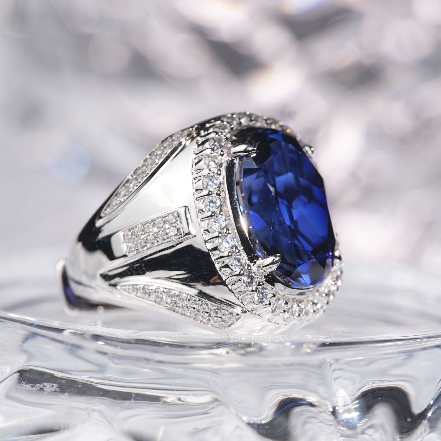 [J01B-Classic]14CT Sapphire ring shining noble precious in 925 sterling silver lab grown gemstone